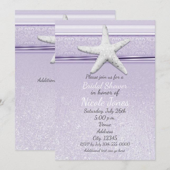 Inbjudningar till Starfish Lavender Lila Elegant B (Fram/baksida)