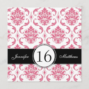 Inbjudningar till Sweet sixteen Black Rosa Damask