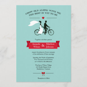 Inbjudningar till Tandem Bicycle Aqua och Red Wedd