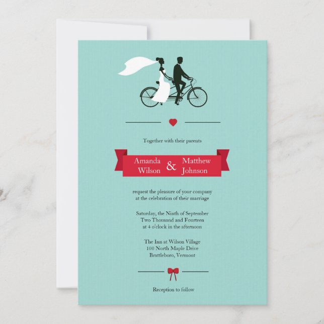 Inbjudningar till Tandem Bicycle Aqua Wedding (Framsida)