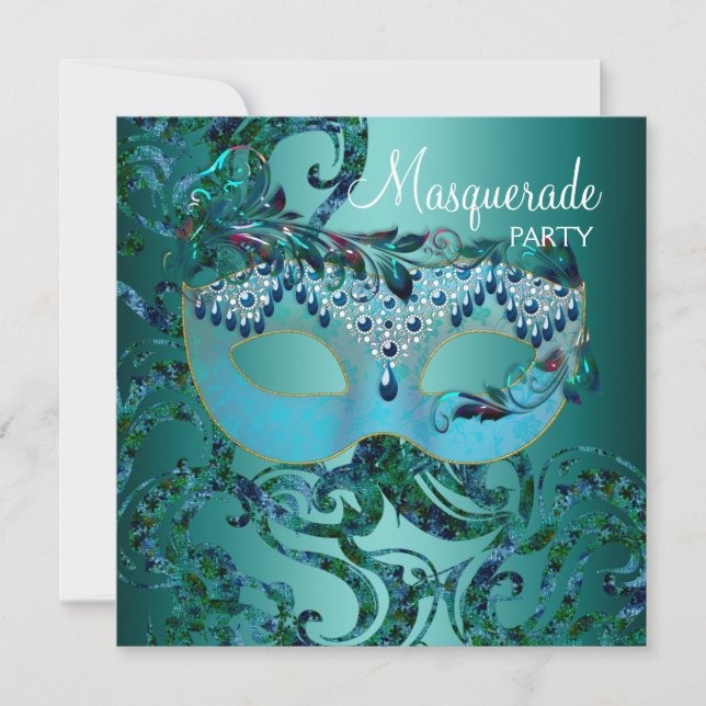 Inbjudningar till Teal Blue Masqueraparty (Framsida)