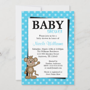 Inbjudningar till Teal Blue Polka Dot Monkey Baby