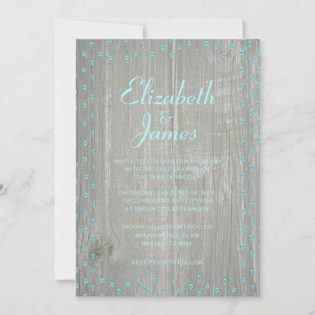 Inbjudningar till Teal & Silver Rustic Barn Wood W (Framsida)