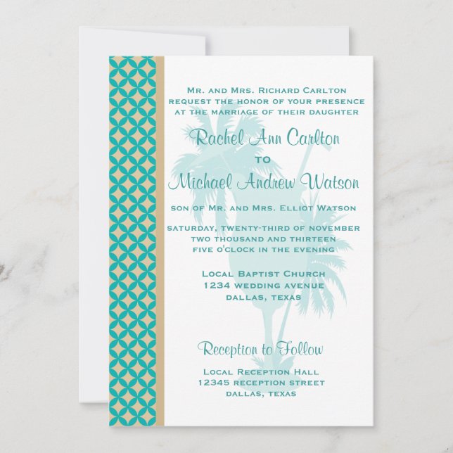 Inbjudningar till Teal & Tan Khaki Beach Wedding (Framsida)