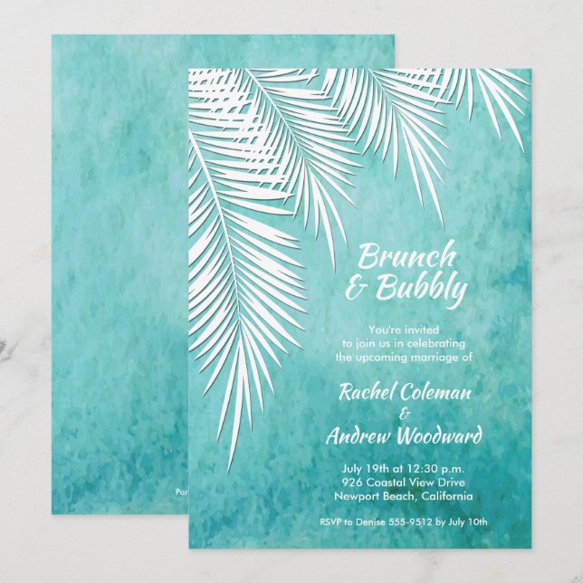 Inbjudningar till Tropical Brunch och Bubly Shower (Fram/baksida)