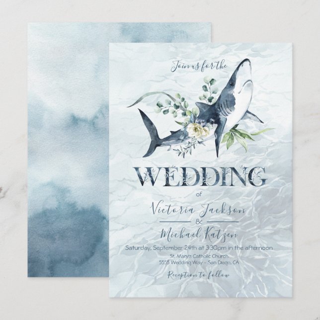 Inbjudningar till Tropical Ocean Shark Wedding (Fram/baksida)