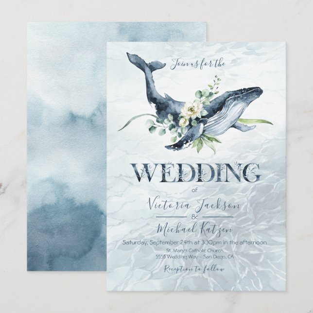 Inbjudningar till Tropical Ocean Whale Wedding (Fram/baksida)