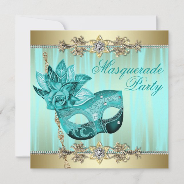 Inbjudningar till Turcos Teal Blue Masqueraparty (Framsida)