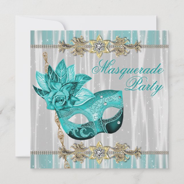 Inbjudningar till Turcos Teal Blue Masqueraparty (Framsida)