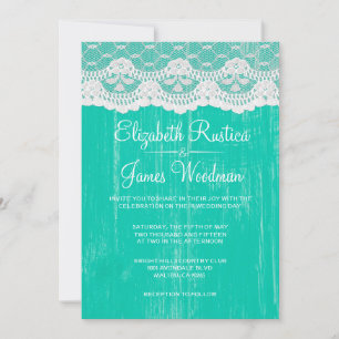 Inbjudningar till turkoise Rustic Snöre Wood Weddi