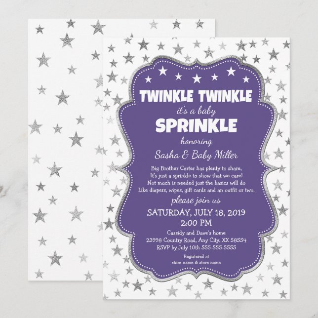 Inbjudningar till Twinkle Twinkle Baby Sprinkle li (Fram/baksida)