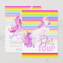 Inbjudningar till Unicorn Art Rinbow 4e födelsedag