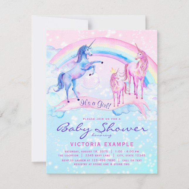 Inbjudningar till Unicorn Baby Shower Pastel Unico (Framsida)