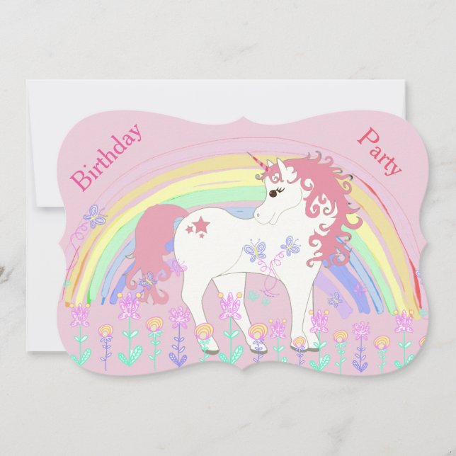 Inbjudningar till Unicorn och Rainbow Rosa Birthda (Framsida)