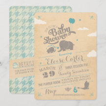 Inbjudningar till vintage Blue Elephant Baby Showe
