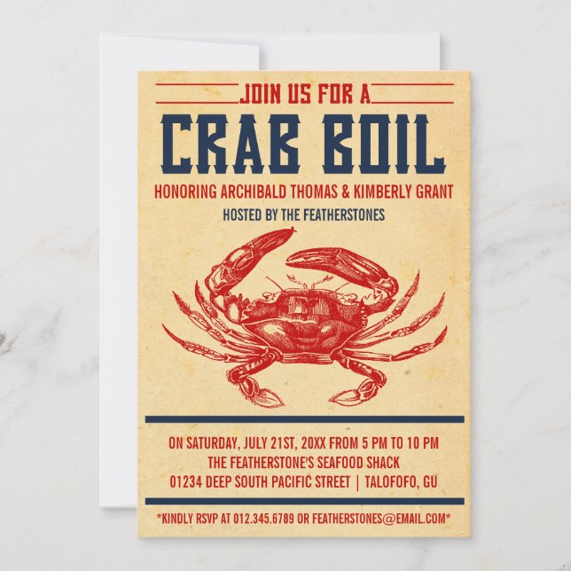 Inbjudningar till Vintage Crab Boil Party (Framsida)