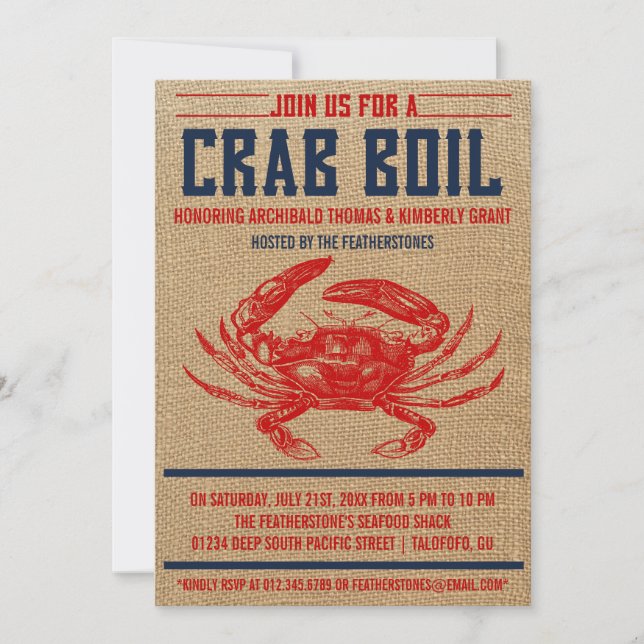 Inbjudningar till Vintage Crab Boil Party (Framsida)