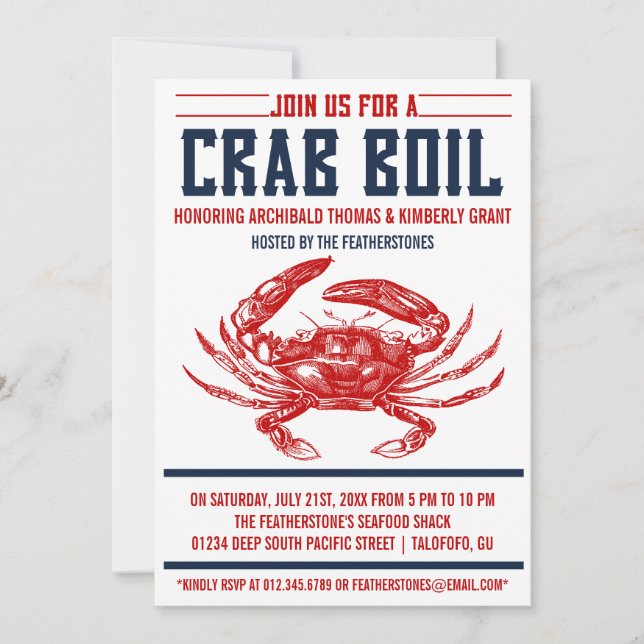 Inbjudningar till Vintage Crab Boil Party (Framsida)