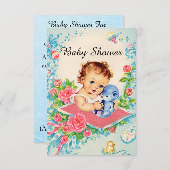 Inbjudningar till vintage Flicka Baby Shower (Fram/baksida)