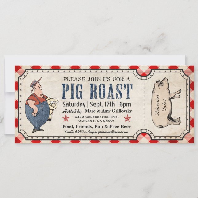 Inbjudningar till Vintage Gris Roast Biljett (Framsida)