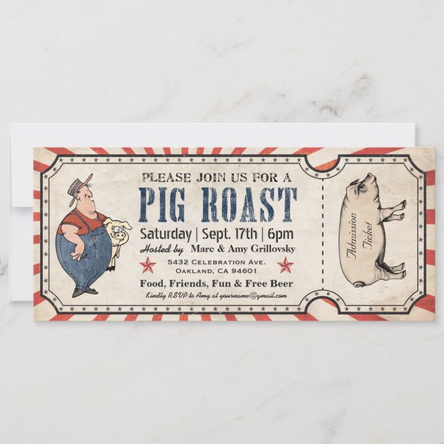 Inbjudningar till Vintage Gris Roast Biljett (Framsida)