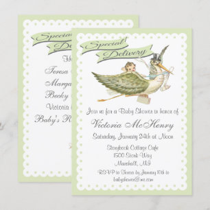 Inbjudningar till vintage Storybook Stork Baby Sho