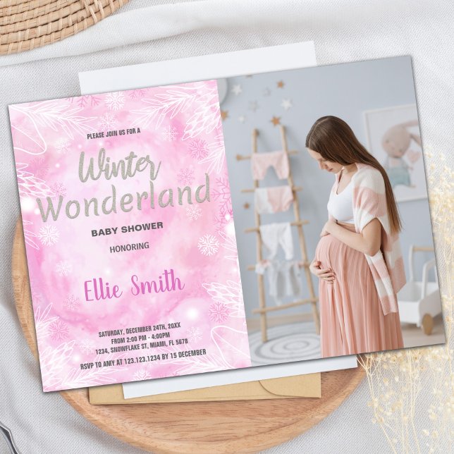 Inbjudningar till Vinter Baby Shower Glitter med f (Winter Baby Shower Invitations Glitter with photo)