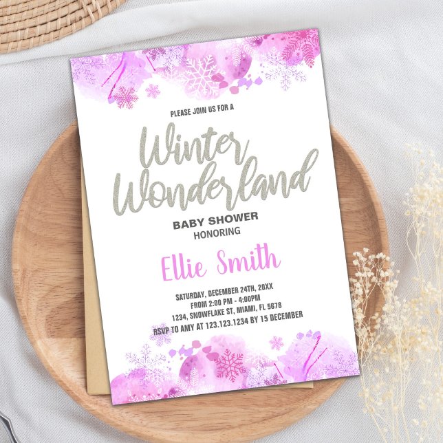 Inbjudningar till Vinter Baby Shower Glitter Silve (Winter Baby Shower Invitations Glitter Silver)