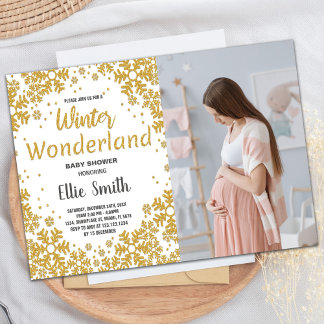 Inbjudningar till Vinter Baby Shower Golden Photo