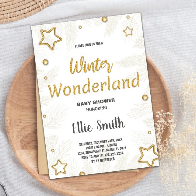 Inbjudningar till Vinter Baby Shower Golden Star (Winter Baby Shower Invitations Golden Star)