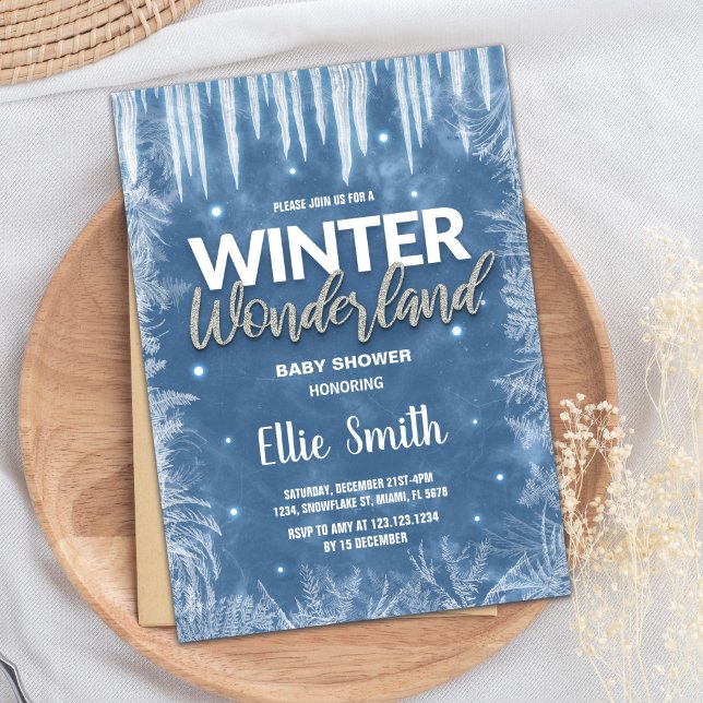 Inbjudningar till Vinter Baby Shower Ice Glitter S (Winter Baby Shower Invitations Ice Glitter Silver)