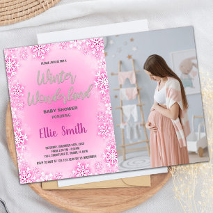 Inbjudningar till Vinter Baby Shower Rosa Snö Phot