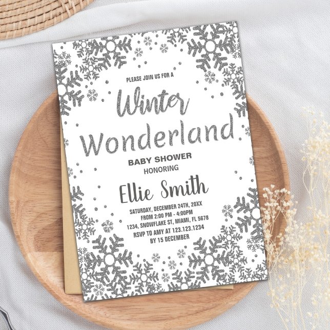 Inbjudningar till Vinter Baby Shower Silver Glitte (Winter Baby Shower Invitations Silver Glitter)