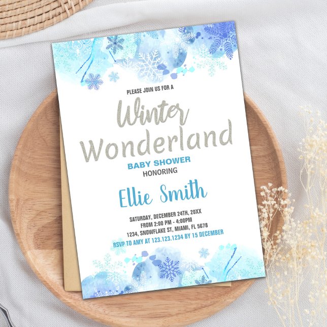 Inbjudningar till Vinter Baby Shower Silver Glitte (Winter Baby Shower Invitations Silver Glitter)