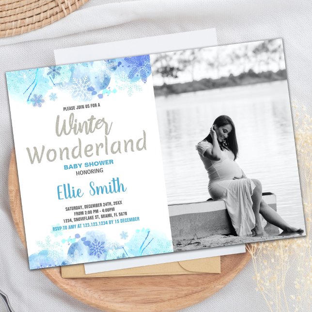 Inbjudningar till Vinter Baby Shower Silver med fo (Winter Baby Shower Invitations Silver with photo)