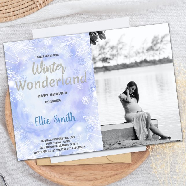 Inbjudningar till Vinter Baby Shower Silver med fo (Winter Baby Shower Invitations Silver with photo)