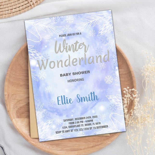 Inbjudningar till Vinterbabyskor blått Glitter Sil (Winter Baby Shower Invitations Blue Glitter Silver)