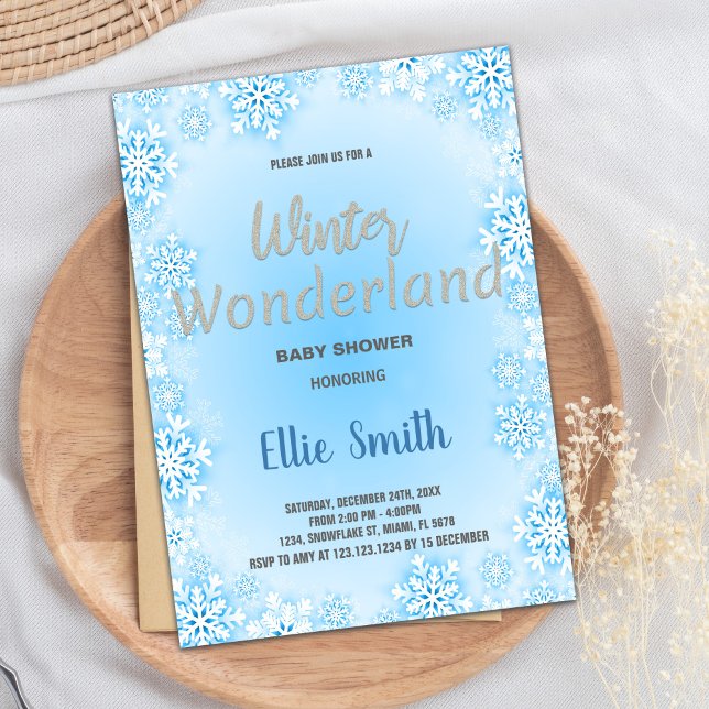 Inbjudningar till Vinterbabyskor blått Snö Silver (Winter Baby Shower Invitations Blue Snow Silver)