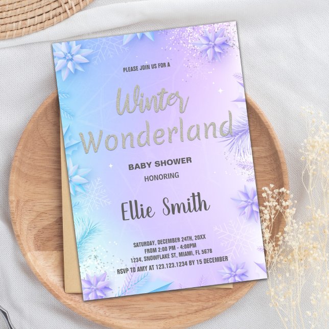 Inbjudningar till Vinterbabyskor Lila Glitter (Winter Baby Shower Invitations Purple Glitter)