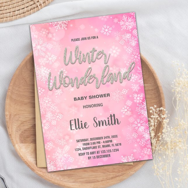 Inbjudningar till Vinterbabyskor Rosa Snö (Winter Baby Shower Invitations Pink Snow)