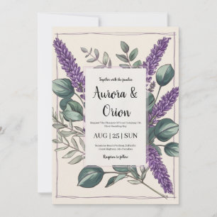 inbjudningar till violett lavender- och eukalyptus