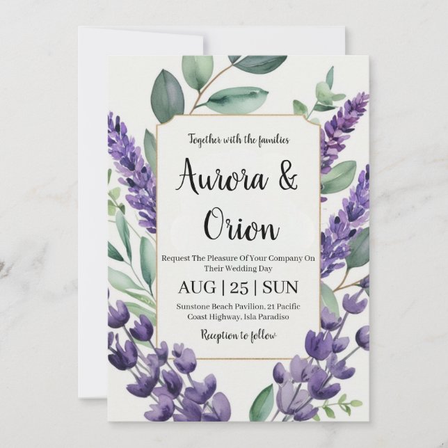 inbjudningar till violett lavender- och eukalyptus (Framsida)