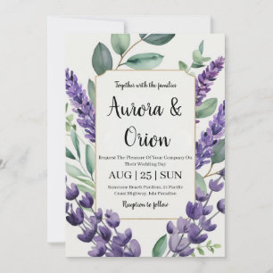 inbjudningar till violett lavender- och eukalyptus