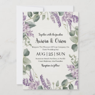 inbjudningar till violett lavender- och eukalyptus