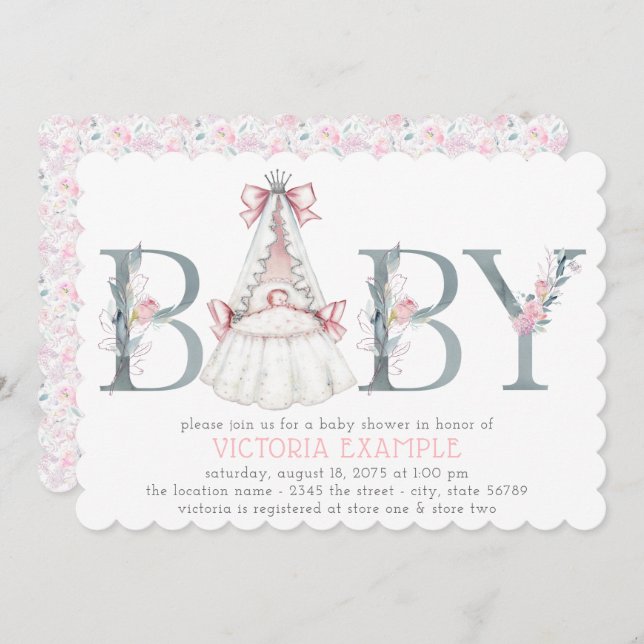 Inbjudningar till visning av vattenfärgen Blommigt (Fram/baksida)