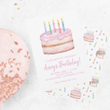 Inbjudningar till Watercolor Birthday Cake Party