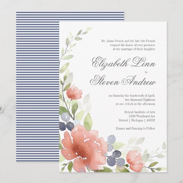 Inbjudningar till Watercolor Peony Wedding (Fram/baksida)