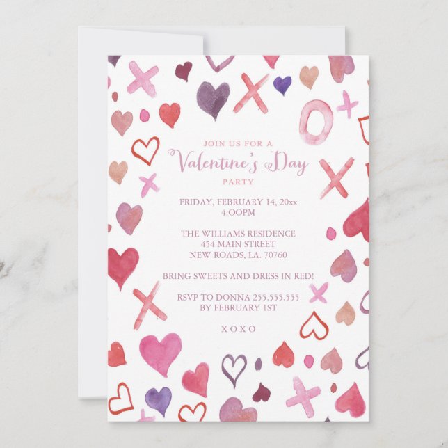 Inbjudningar till Watercolor XOXO Valentine Day Pa (Framsida)