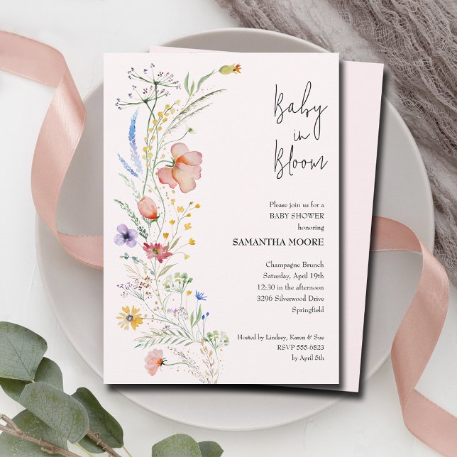Inbjudningar till Wildblommor Flicka Shower (Baby in Bloom Wildflowers Baby Girl Pink Shower Invitations)