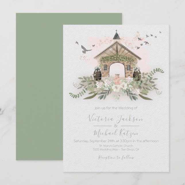 inbjudningar till Winery Vineyard Stone Venue Wedd (Fram/baksida)